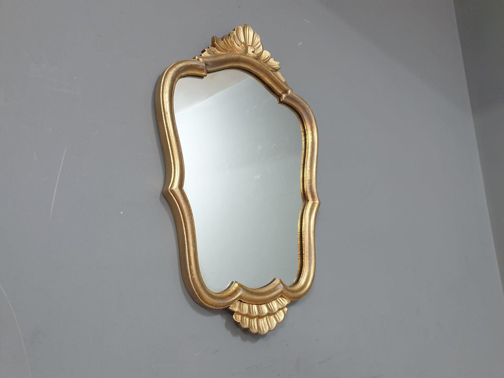 Vintage Ornate Distressed Gold Gilt Style Mirror Mantle Mirror