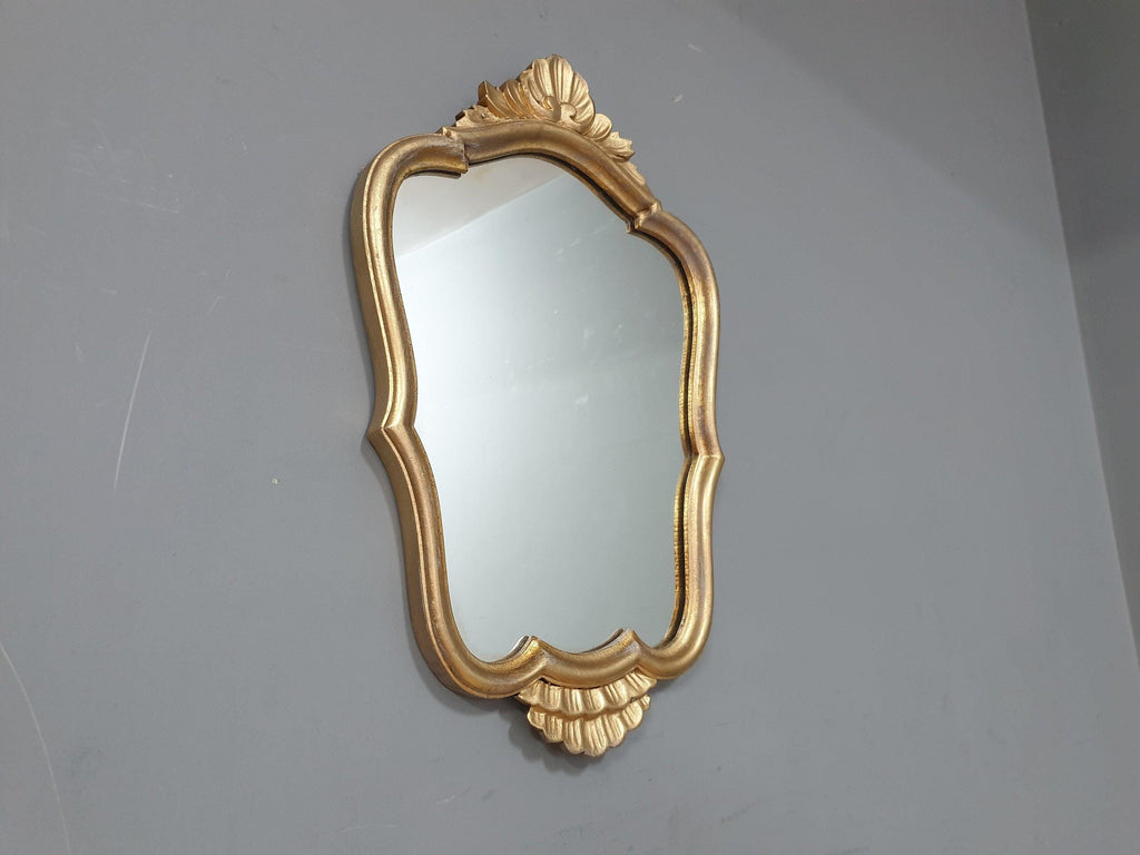 Vintage Ornate Distressed Gold Gilt Style Mirror Mantle Mirror