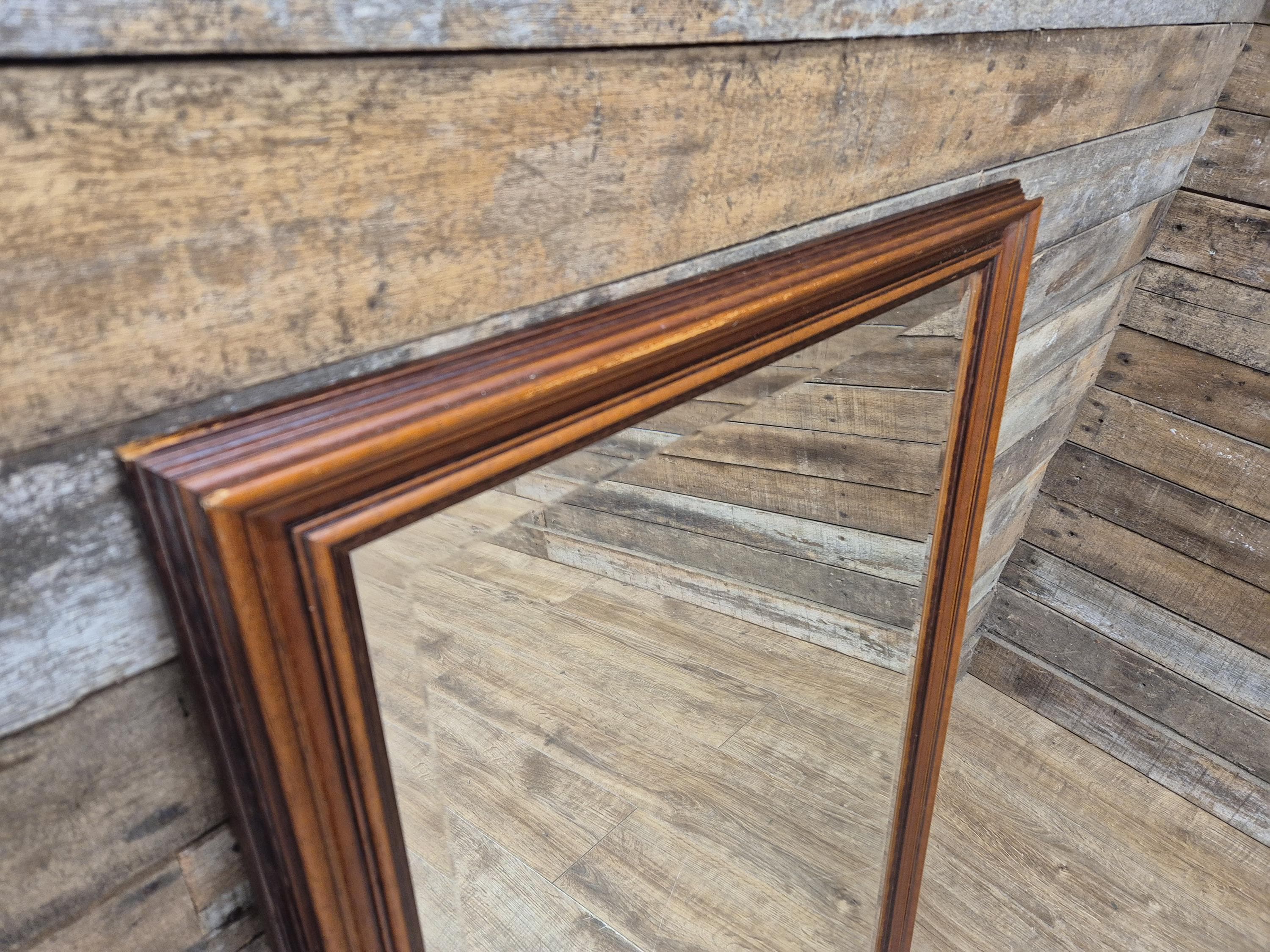 Large Bevel Edged Vintage Wood Rectangular Over Mantle Wall Mirror