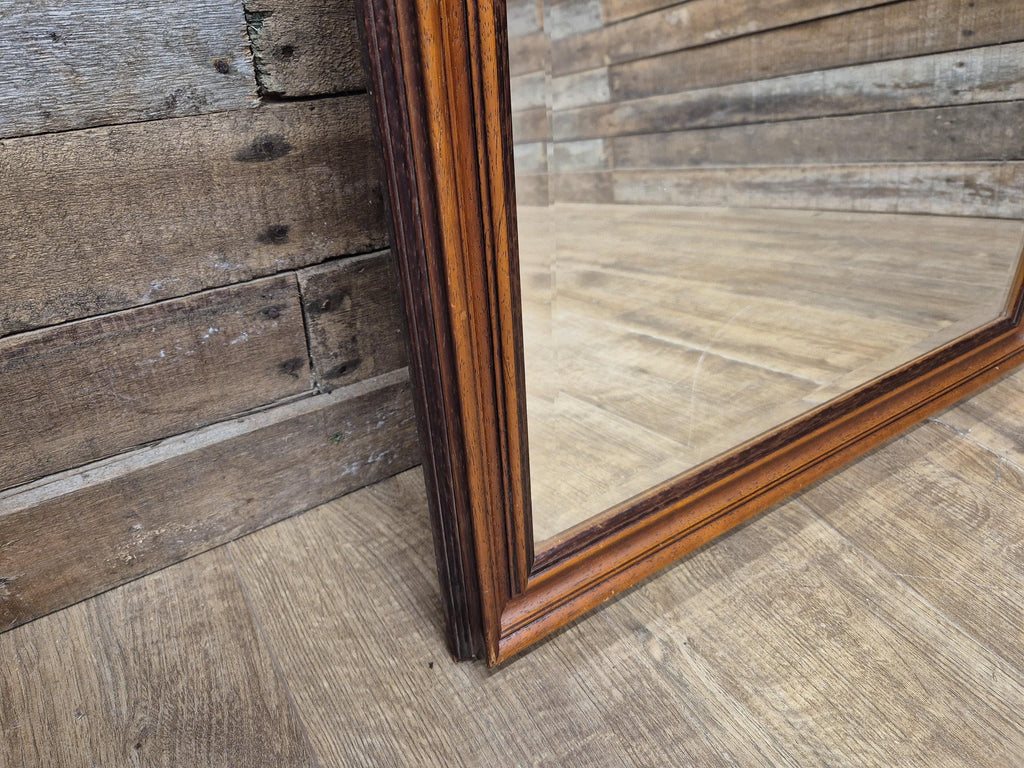 Large Bevel Edged Vintage Wood Rectangular Over Mantle Wall Mirror