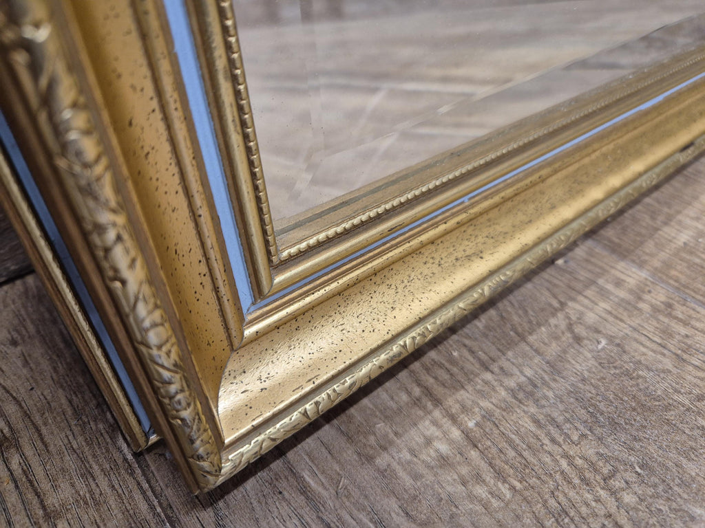Vintage Gold Gilt Style Framed Bevel Edged Wall Mirror Light Blue Detail