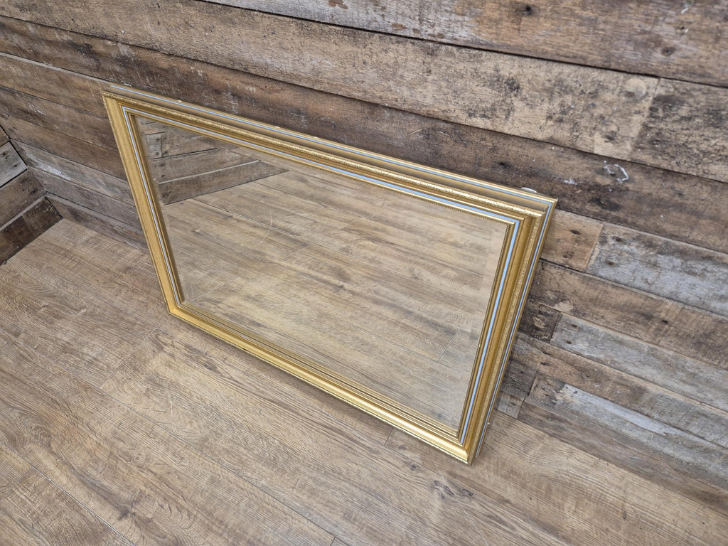 Vintage Gold Gilt Style Framed Bevel Edged Wall Mirror Light Blue Detail