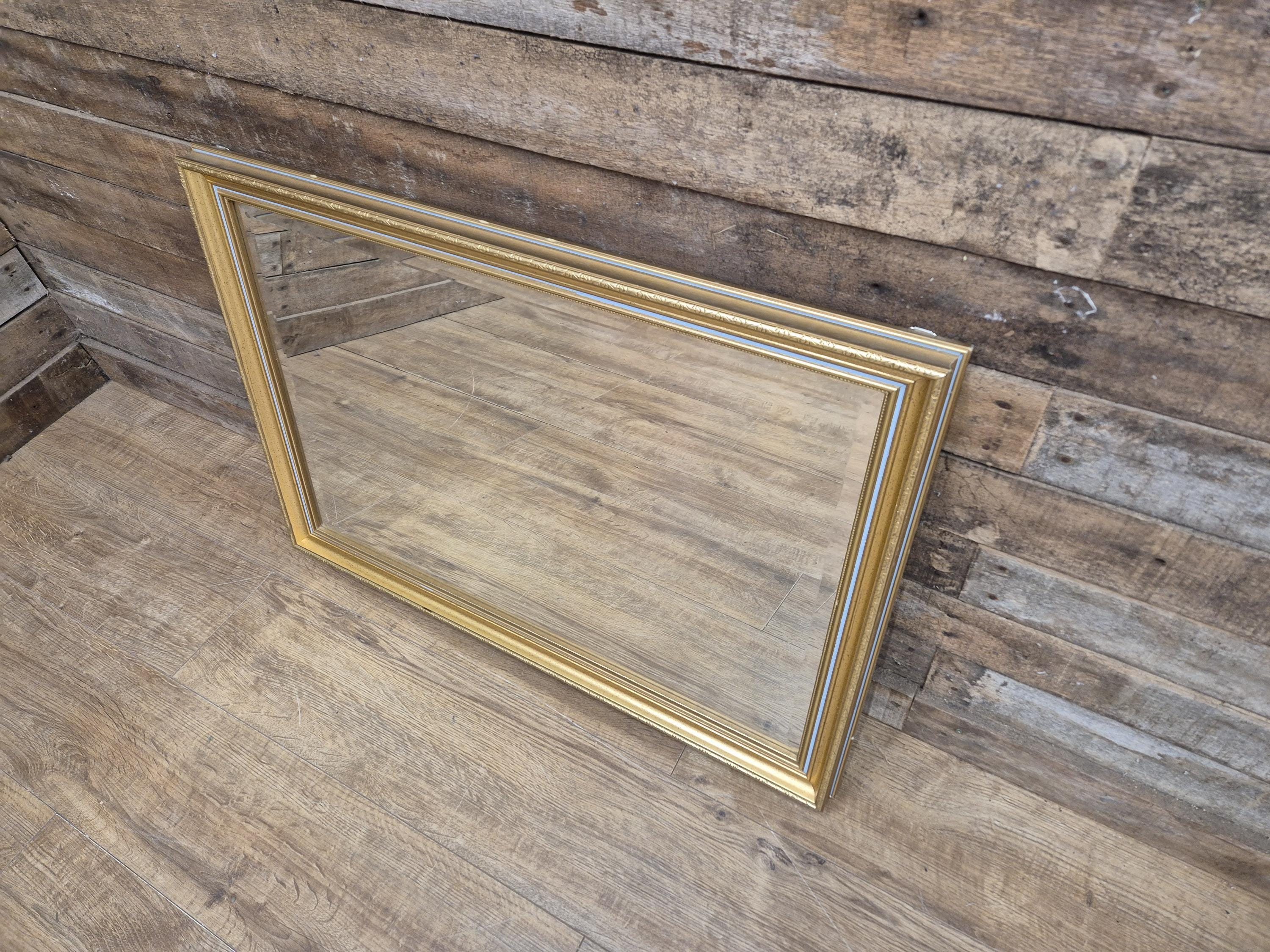 Vintage Gold Gilt Style Framed Bevel Edged Wall Mirror Light Blue Detail