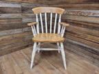 Antique Waxed Vintage Country House Distressed Painted Lath Back Carver Armchair