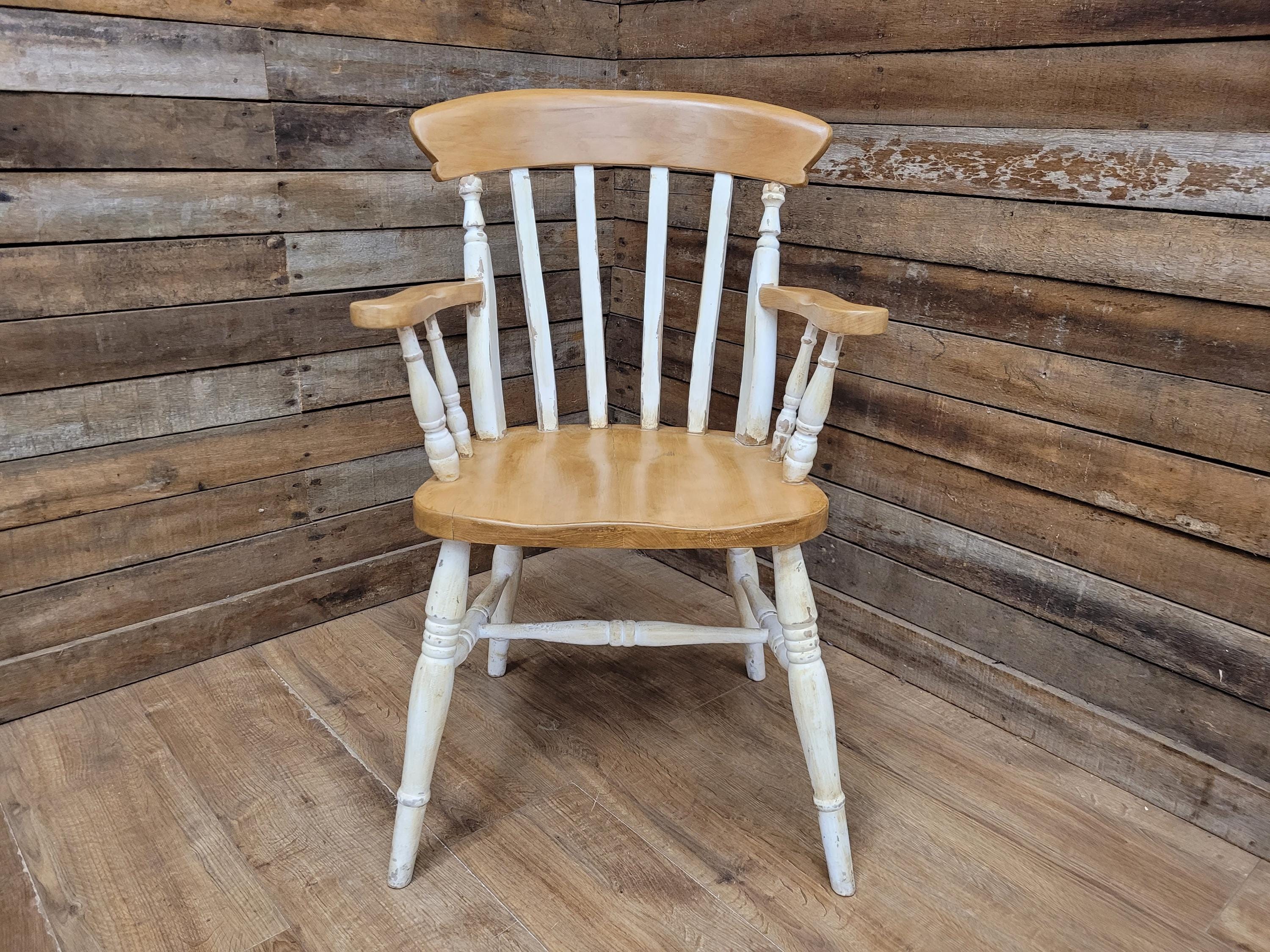Antique Waxed Vintage Country House Distressed Painted Lath Back Carver Armchair