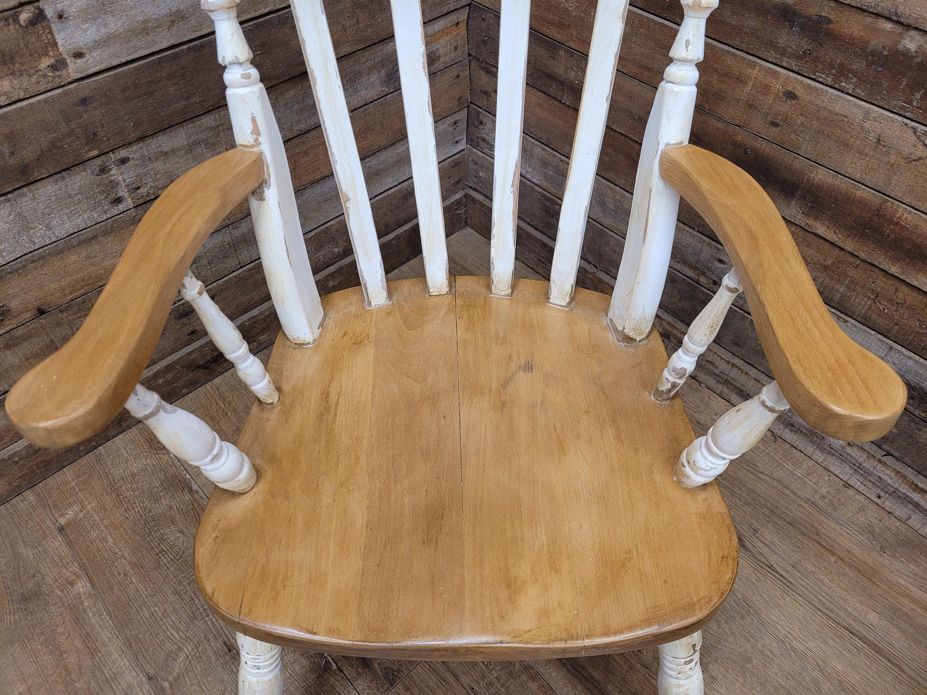 Antique Waxed Vintage Country House Distressed Painted Lath Back Carver Armchair