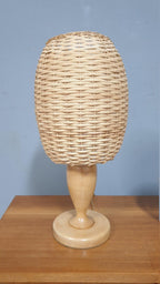 Vintage Wicker Rattan Wooden Table Lamp and Matching Ceiling Pendant Light Shade