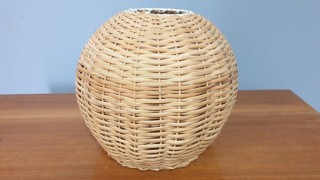 Vintage Wicker Rattan Wooden Table Lamp and Matching Ceiling Pendant Light Shade