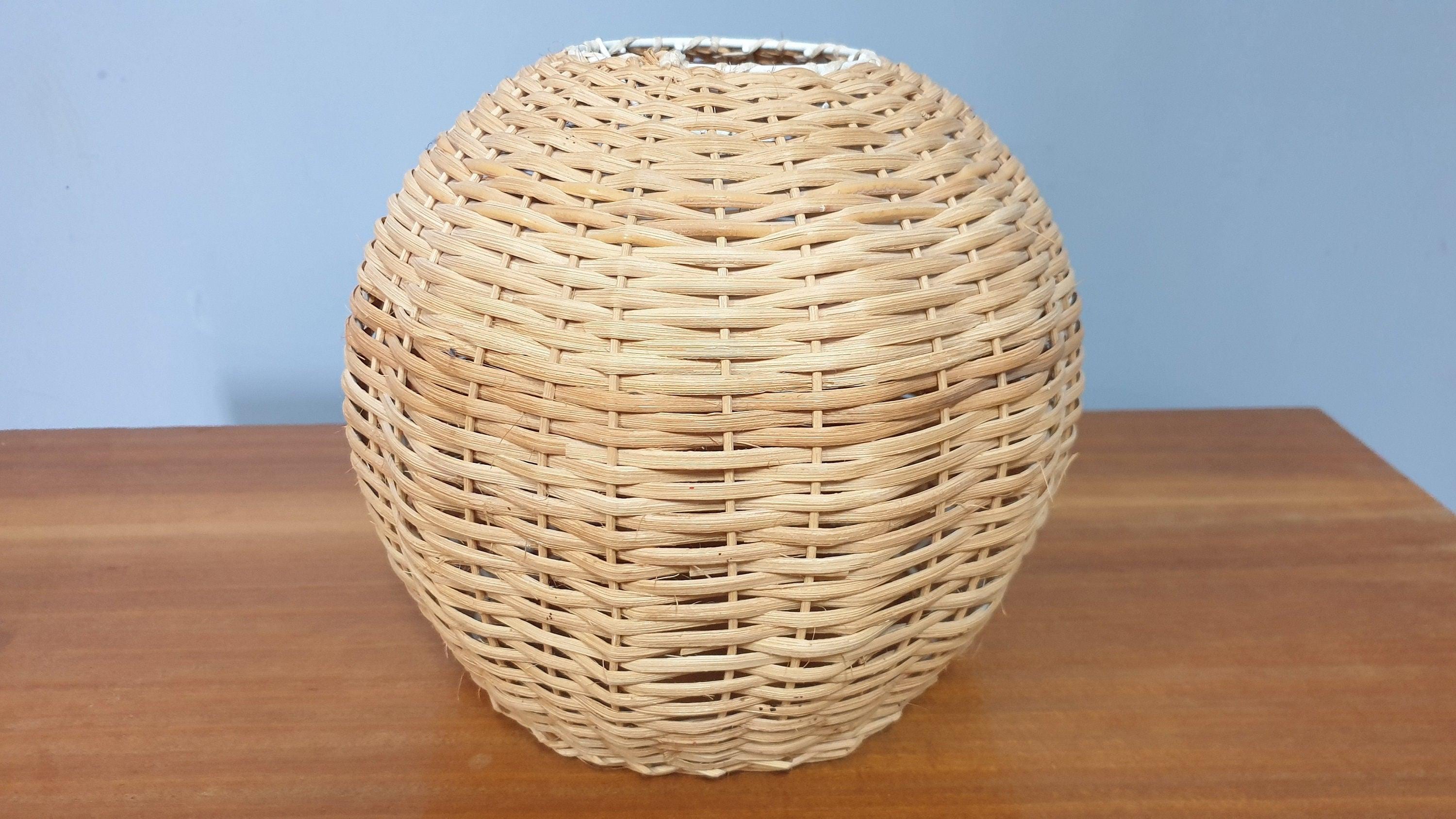 Vintage Wicker Rattan Wooden Table Lamp and Matching Ceiling Pendant Light Shade