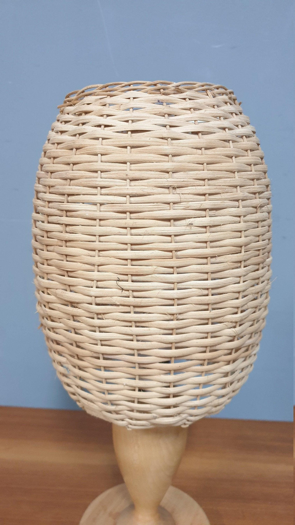 Vintage Wicker Rattan Wooden Table Lamp and Matching Ceiling Pendant Light Shade