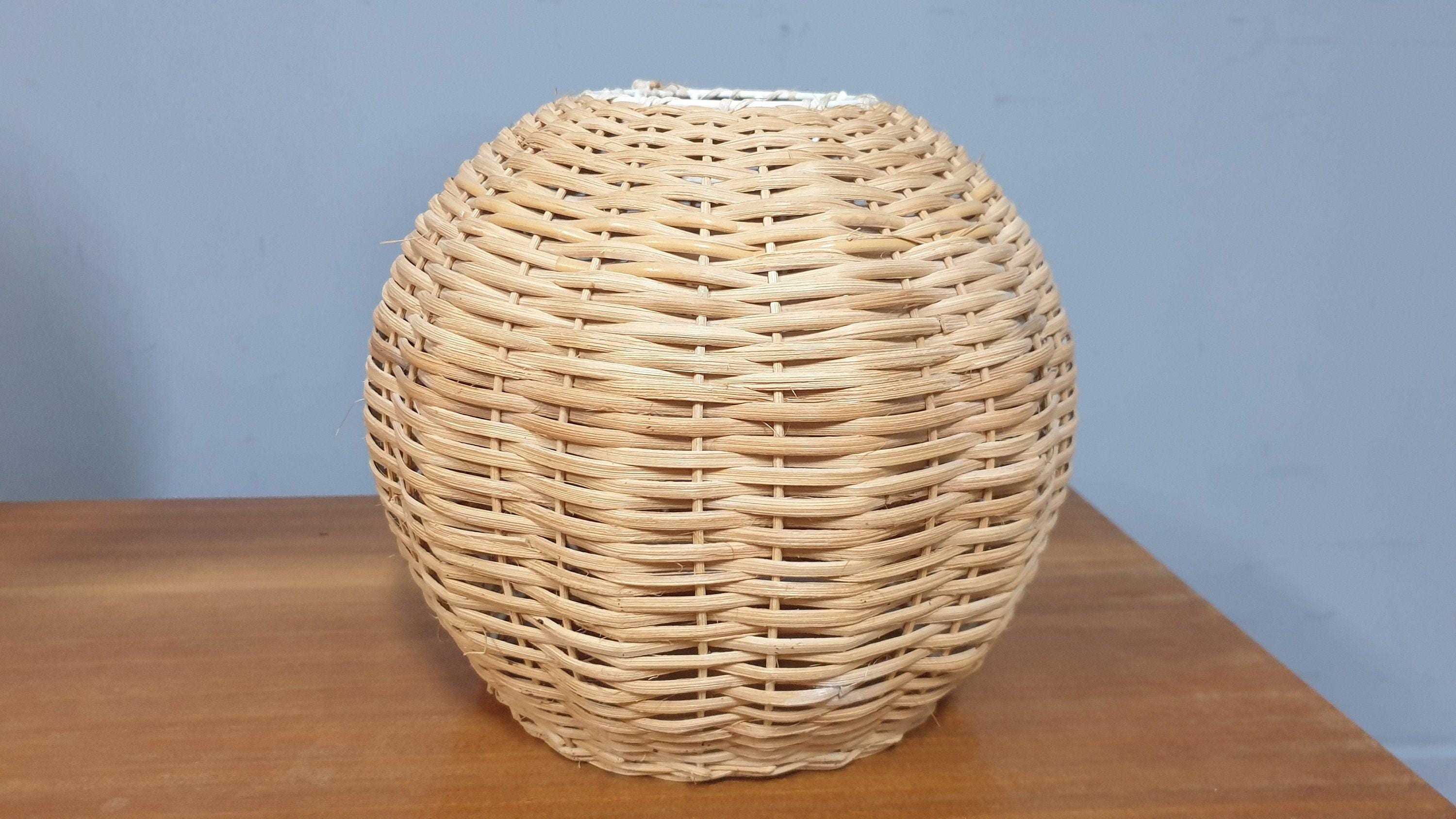 Vintage Wicker Rattan Wooden Table Lamp and Matching Ceiling Pendant Light Shade