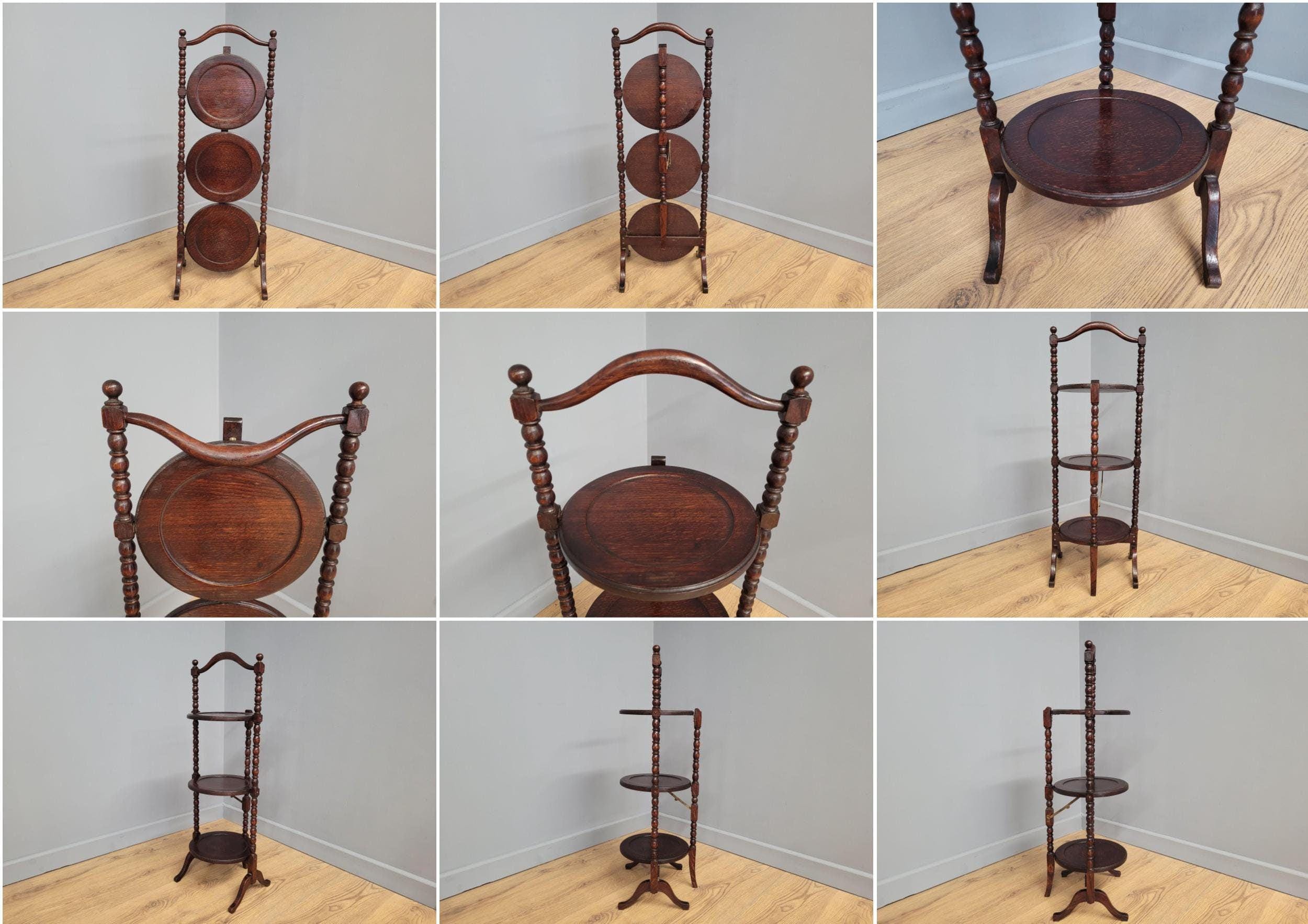 Antique Oak Bobbin Folding Cake Stand Tea Table Afternoon Tea