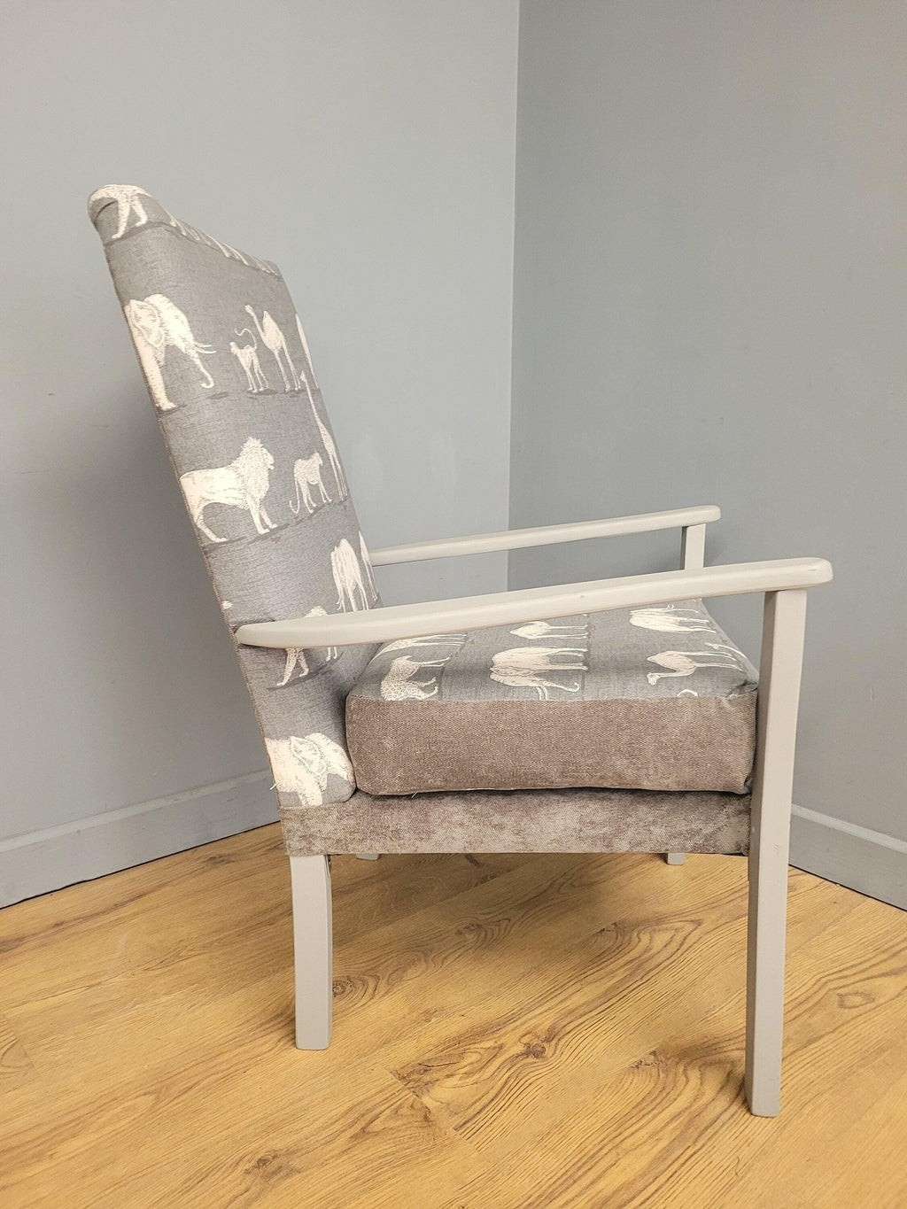 Mid Century Style Painted Grey Animal Print Armchair