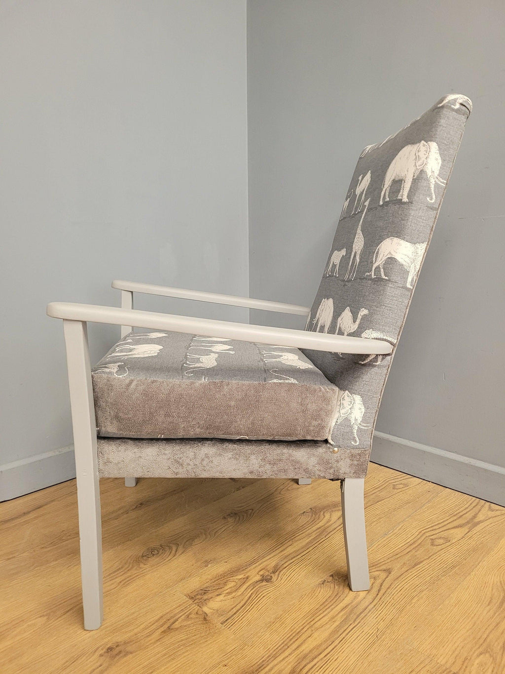 Mid Century Style Painted Grey Animal Print Armchair