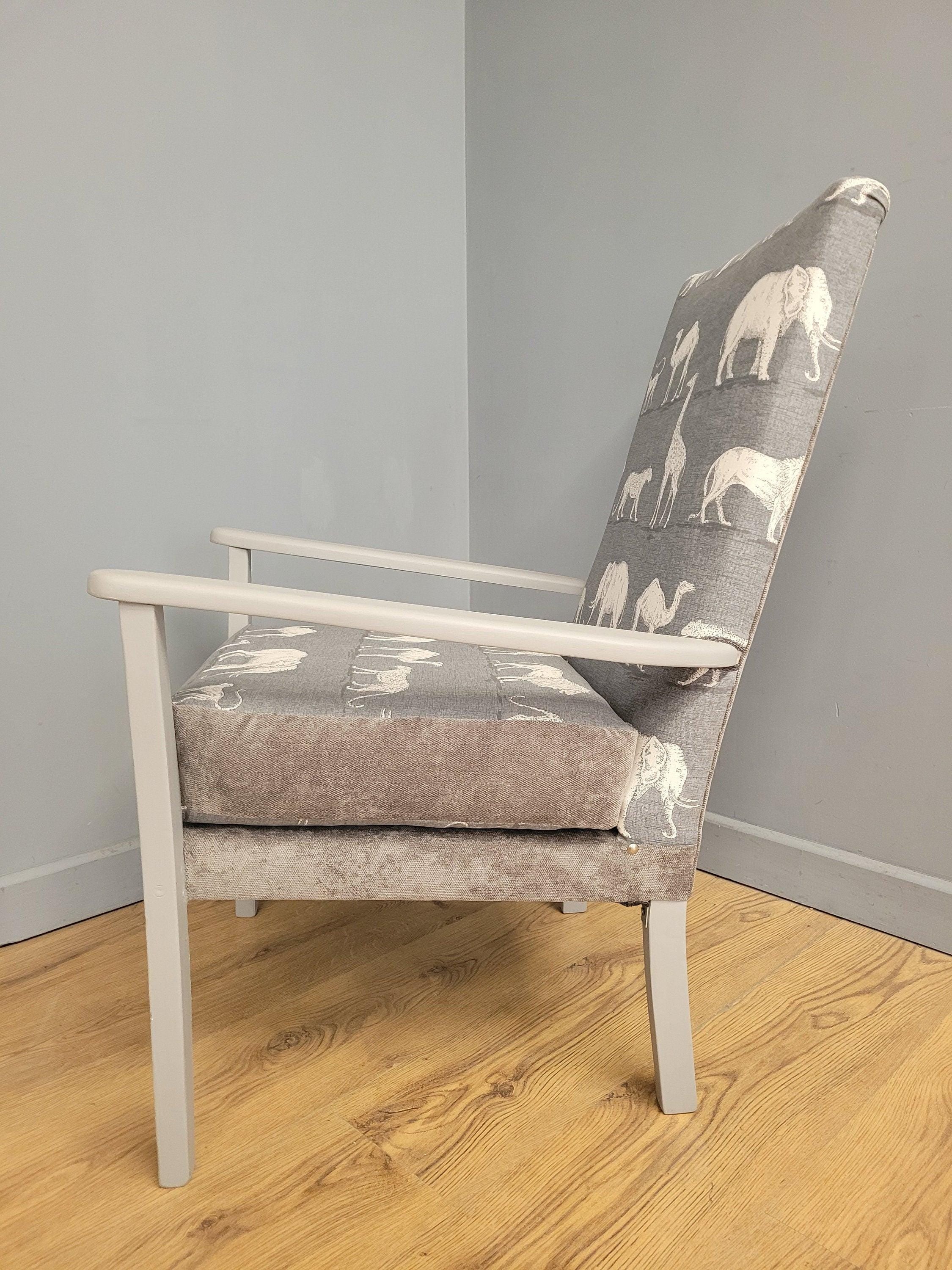 Mid Century Style Painted Grey Animal Print Armchair