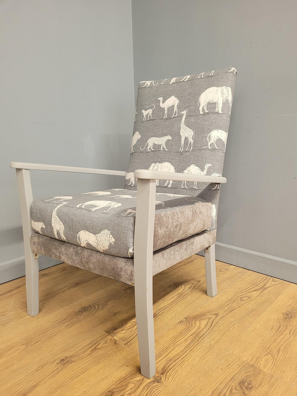 Mid Century Style Painted Grey Animal Print Armchair
