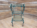 Vintage Wrought Iron Style Drinks Trolley Green Metal Frame Opaque Glass Shelves