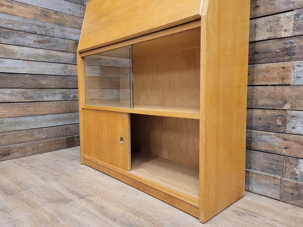 Retro Chic Mid Century Student Bureau Sliding Glass and Cupboard Doors