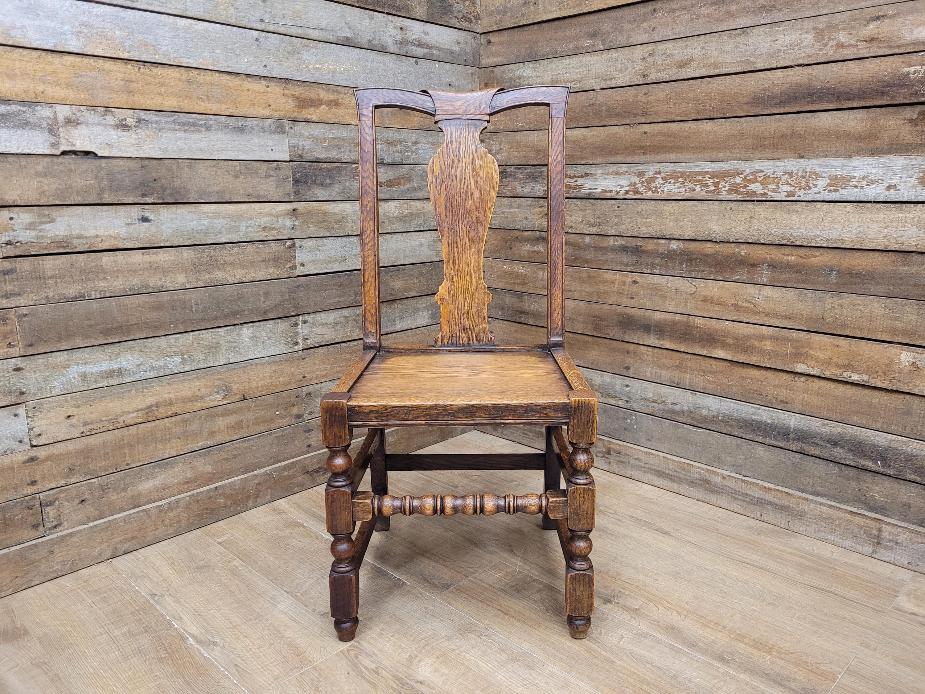 Antique Oak Hall Bedroom Chair – Early 20th Century Jacobean Revival