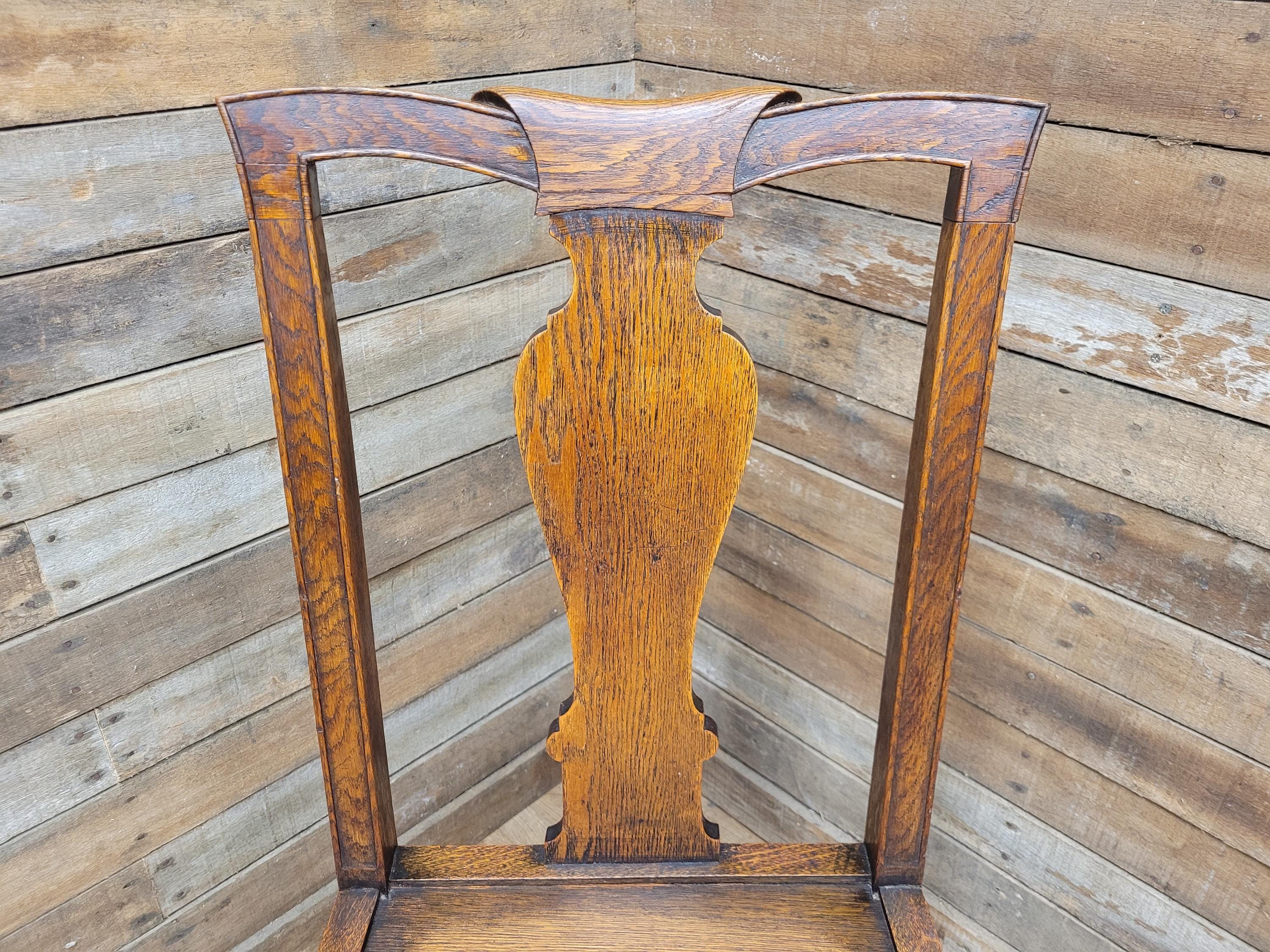 Antique Oak Hall Bedroom Chair – Early 20th Century Jacobean Revival