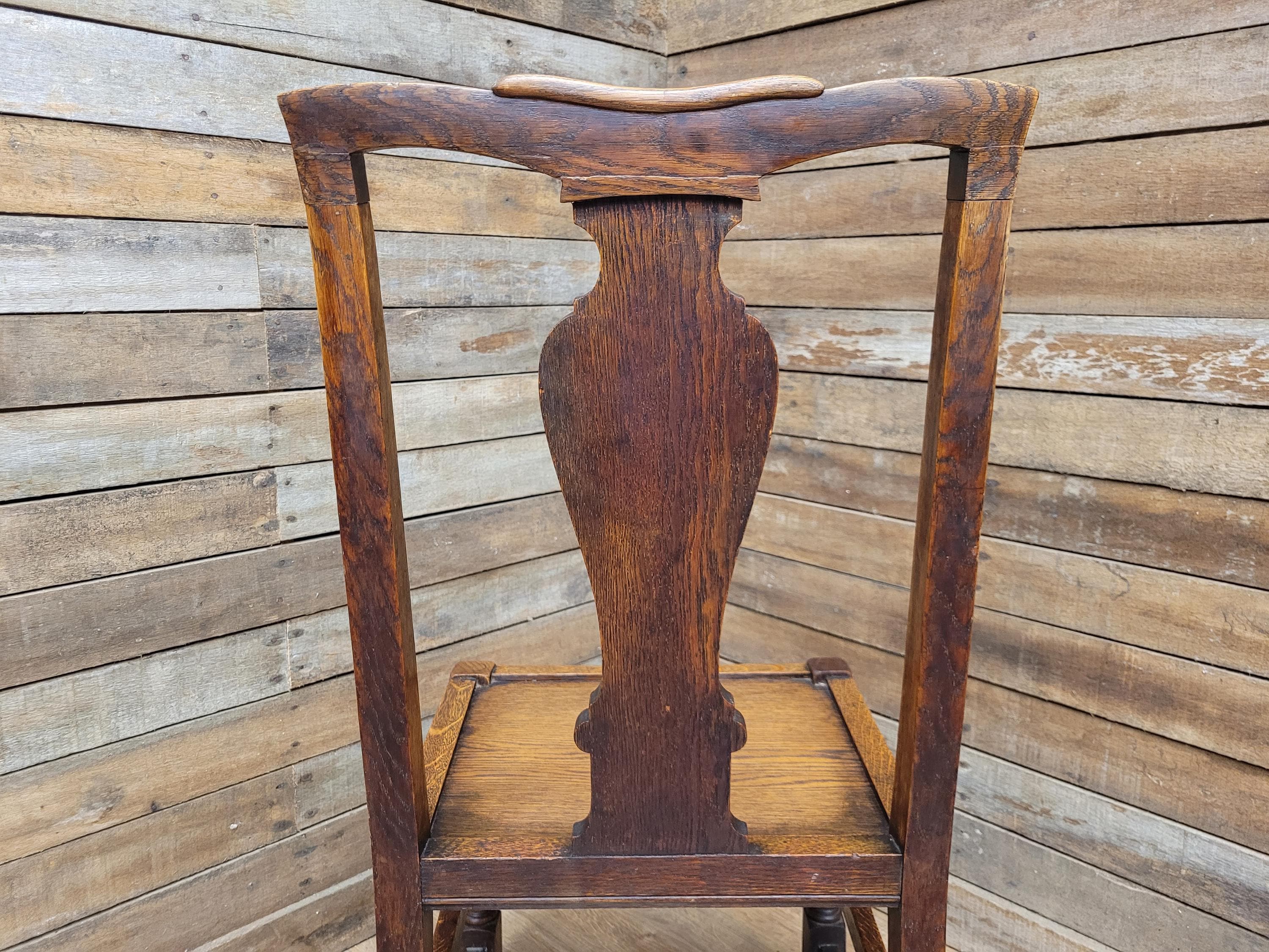 Antique Oak Hall Bedroom Chair – Early 20th Century Jacobean Revival