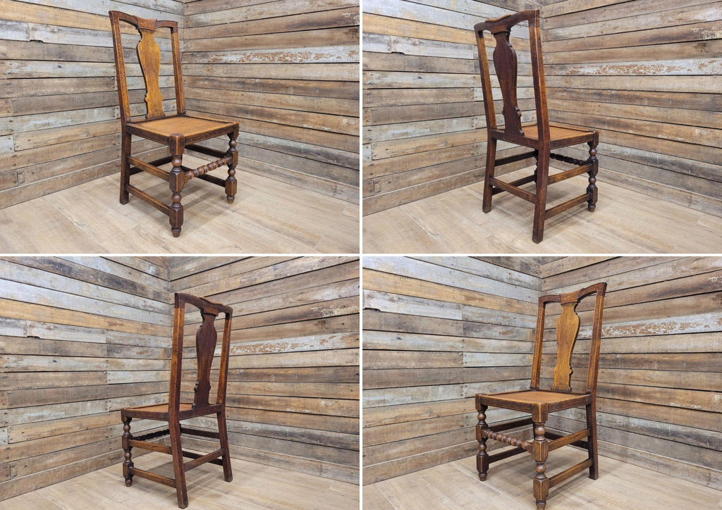 Antique Oak Hall Bedroom Chair – Early 20th Century Jacobean Revival