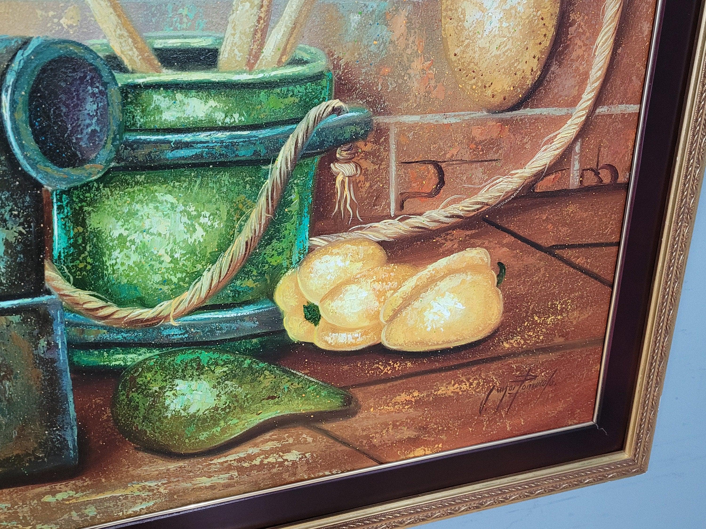 Large Original Colombian Oil Still Life "The Kitchen Table" Great Size #2