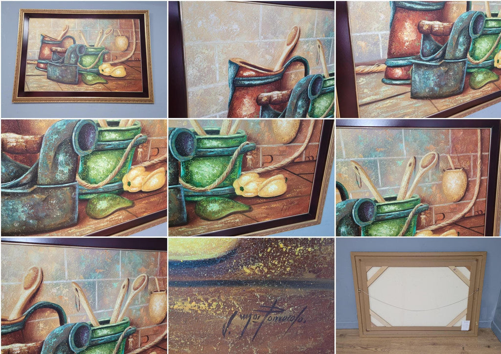 Large Original Colombian Oil Still Life "The Kitchen Table" Great Size #2