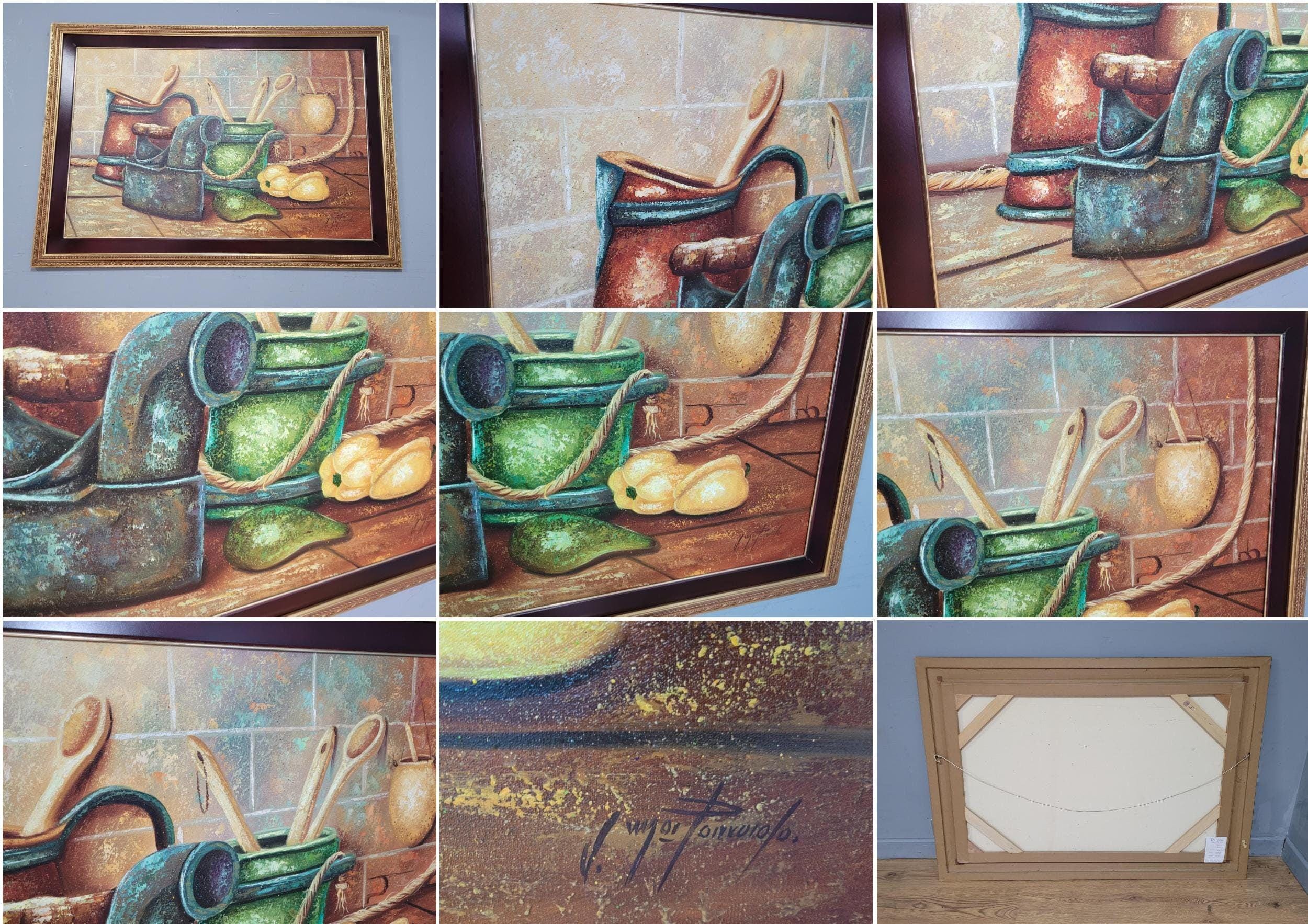 Large Original Colombian Oil Still Life "The Kitchen Table" Great Size #2