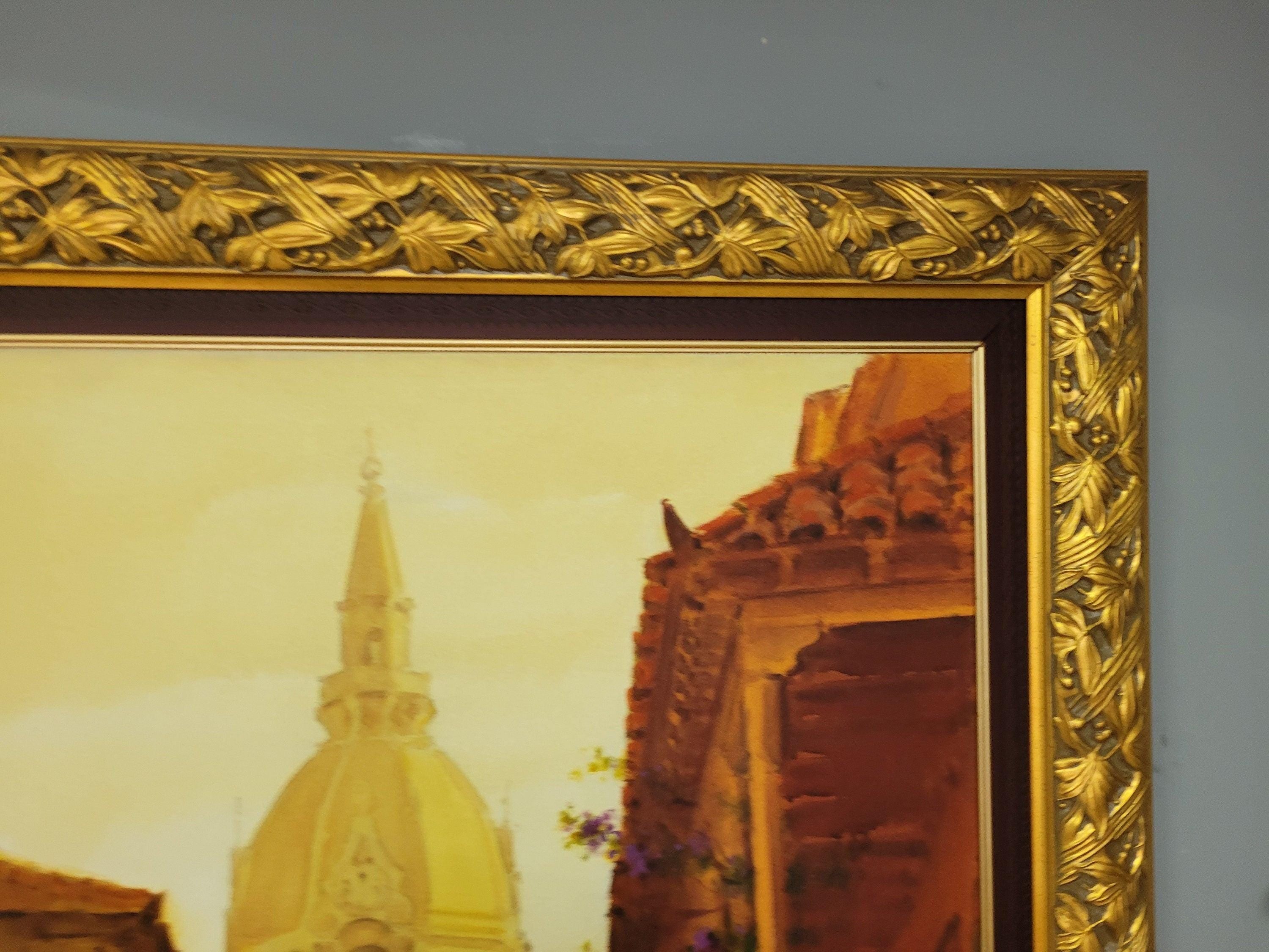Very Large Ornate Gold Framed Original Painting The Cathedral of Cartagena #9