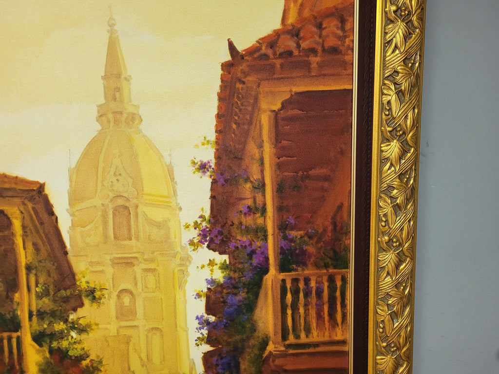 Very Large Ornate Gold Framed Original Painting The Cathedral of Cartagena #9