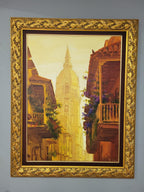 Very Large Ornate Gold Framed Original Painting The Cathedral of Cartagena #9