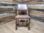 Vintage Elizabethan Style Oak Hall Or Bedroom Chair Distressed Tan Leather