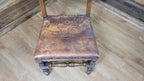 Vintage Elizabethan Style Oak Hall Or Bedroom Chair Distressed Tan Leather
