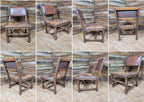 Vintage Elizabethan Style Oak Hall Or Bedroom Chair Distressed Tan Leather