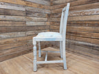 Vintage Distressed Duck Egg Painted Slat Back Chair Upholstered Map Fabric Seat