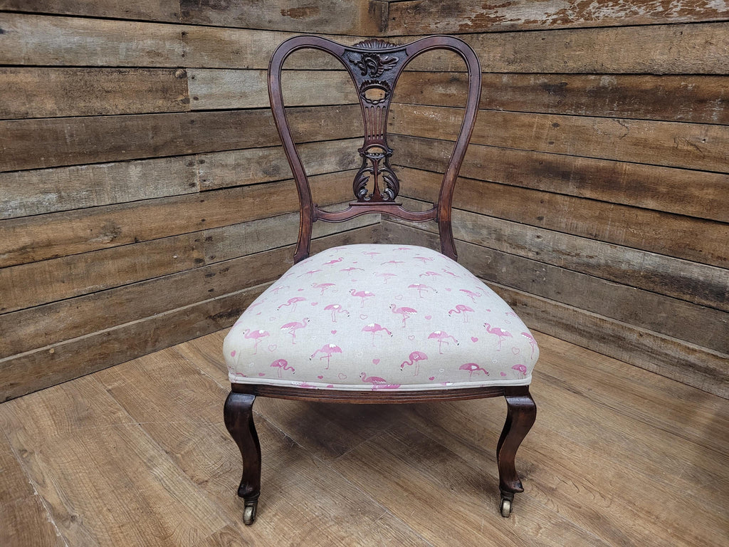 Pair Of Antique Victorian Mahogany Lyre Back Low Salon Chairs Bedroom Hall