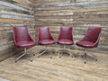 4 Vintage 1960s Retro Swivel Dining Chairs Red Vinyl Upholstery on Chrome Bases