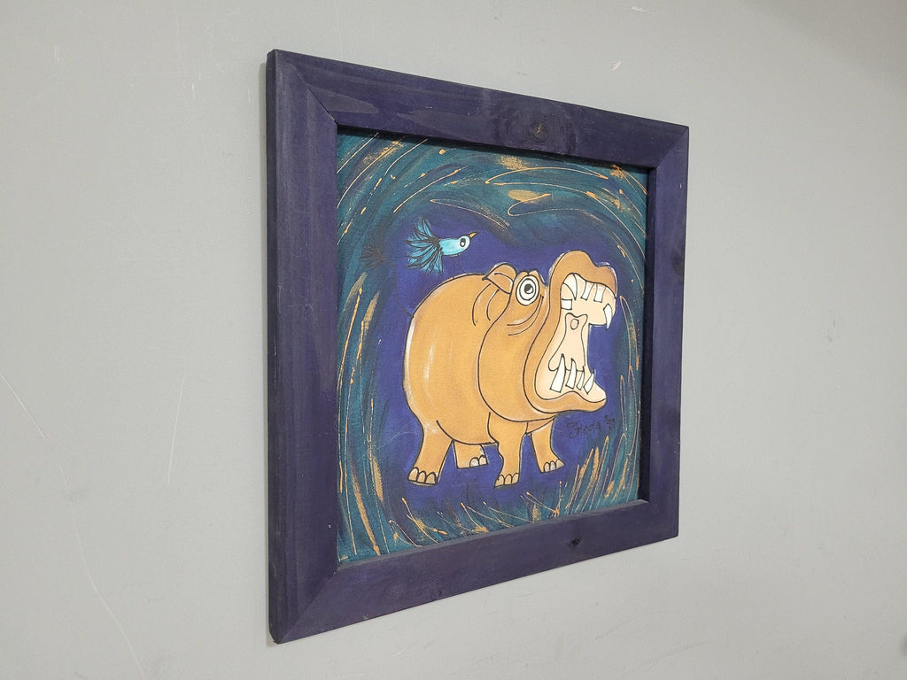 Original Framed Picture Of Hippo Signed Frieda #1
