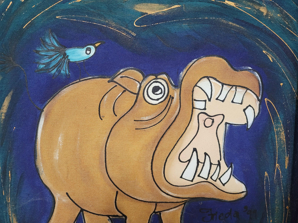 Original Framed Picture Of Hippo Signed Frieda #1