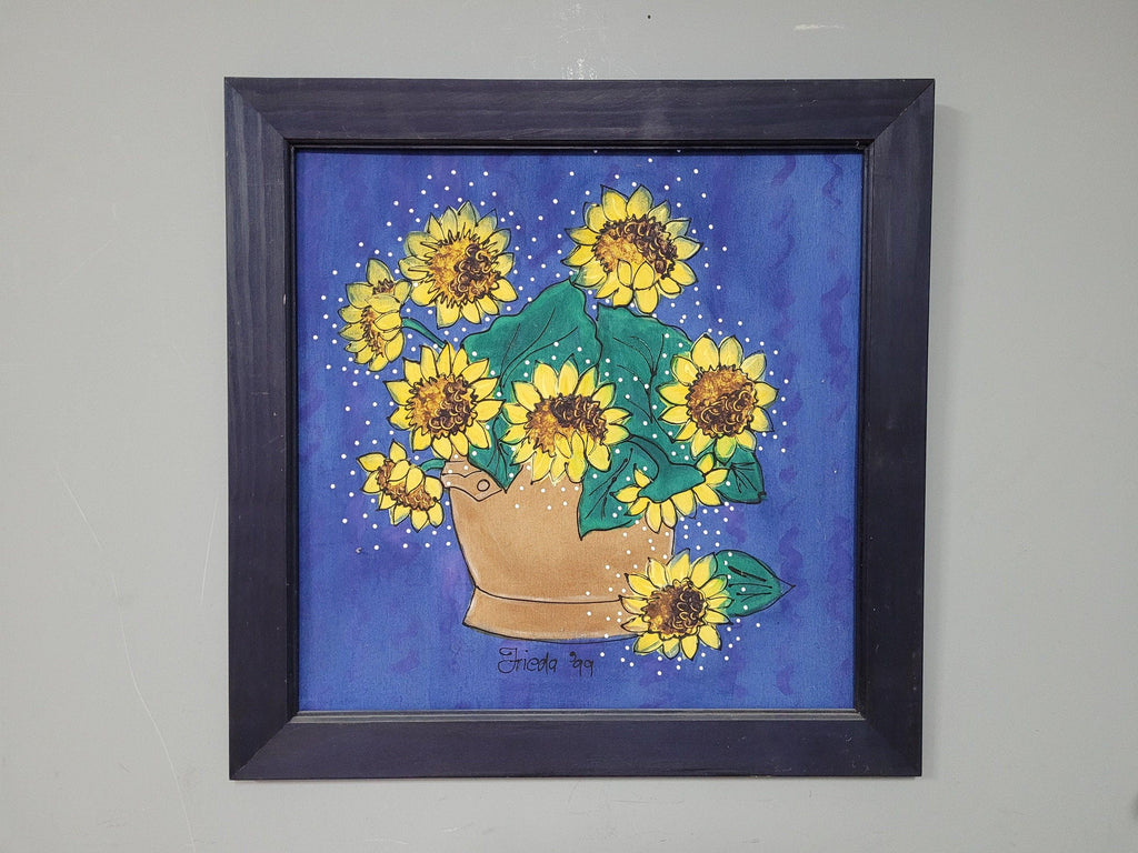 Original Framed Picture Of Sunflowers Signed Frieda #3