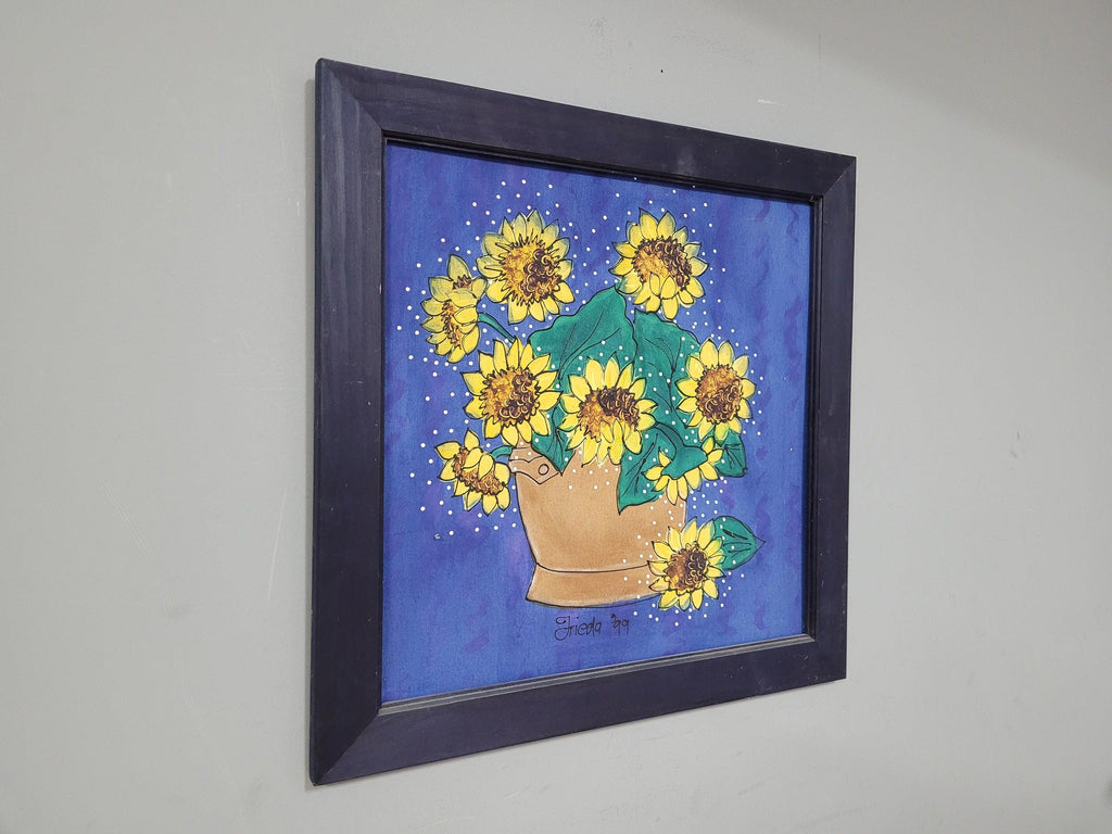 Original Framed Picture Of Sunflowers Signed Frieda #3