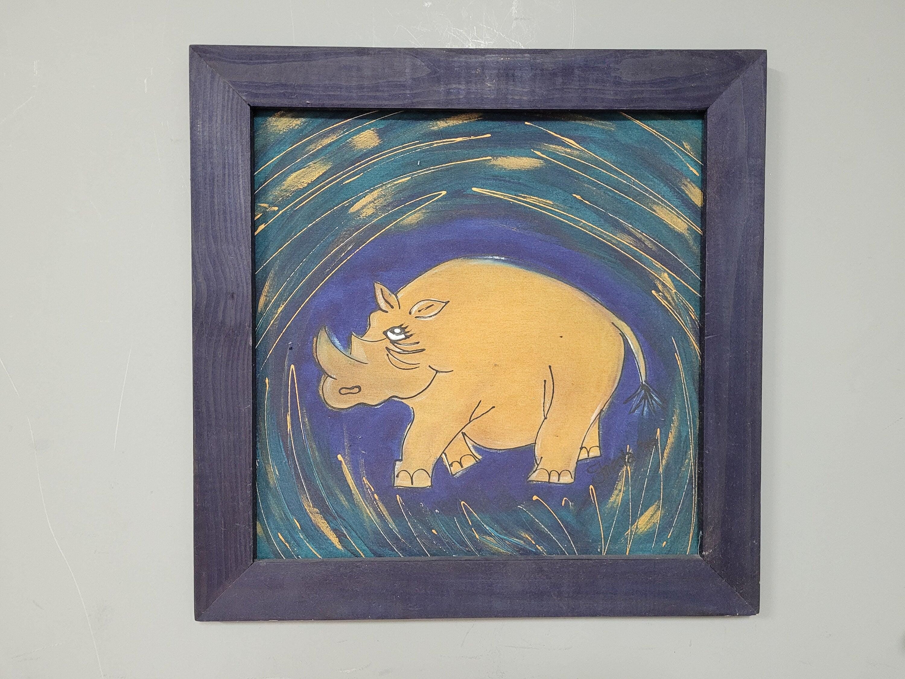 Original Framed Picture Of Rhino Signed Frieda #4