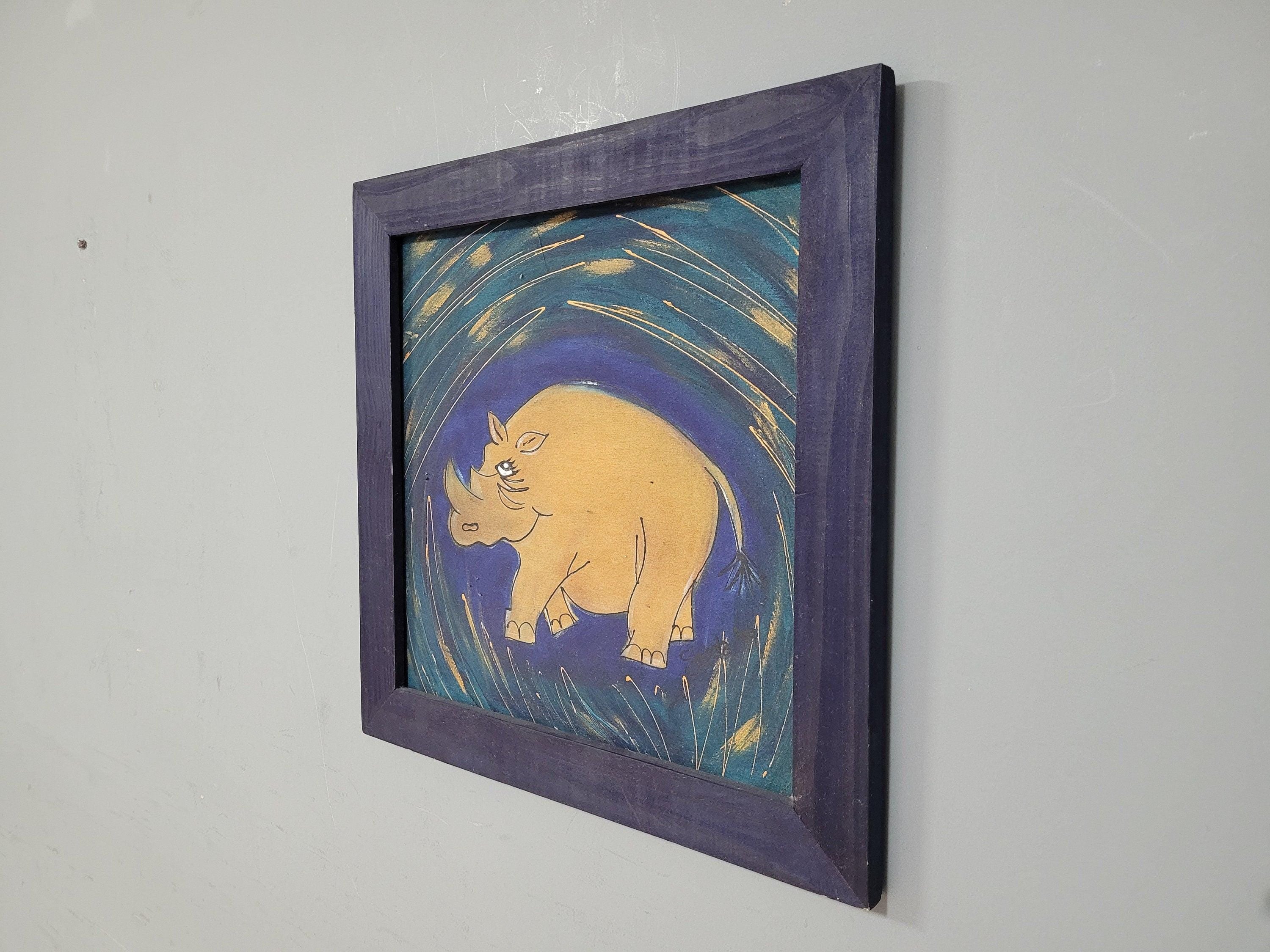 Original Framed Picture Of Rhino Signed Frieda #4