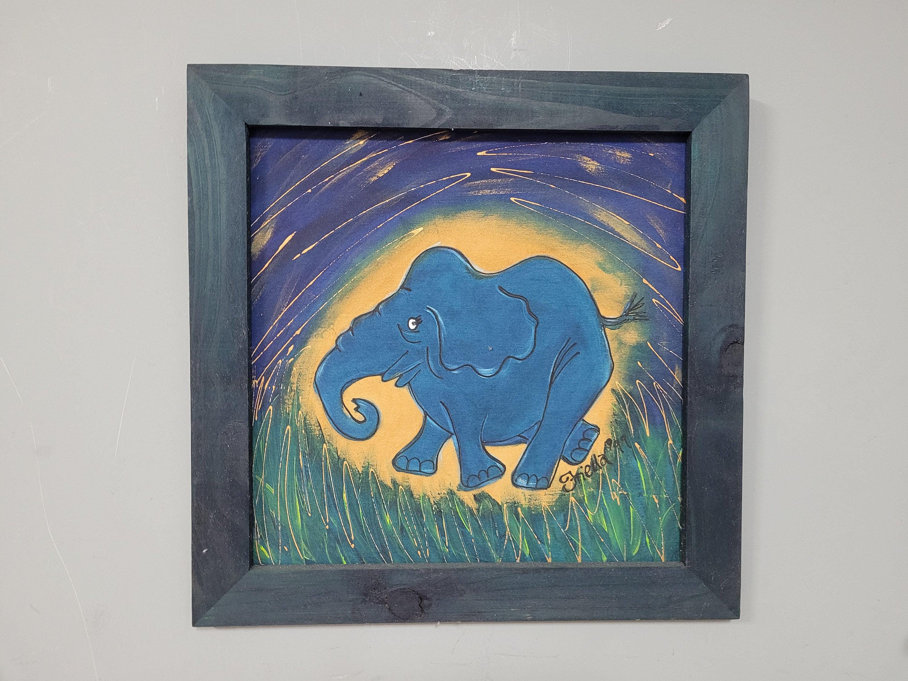 Original Framed Picture Of Elephant Signed Frieda #5