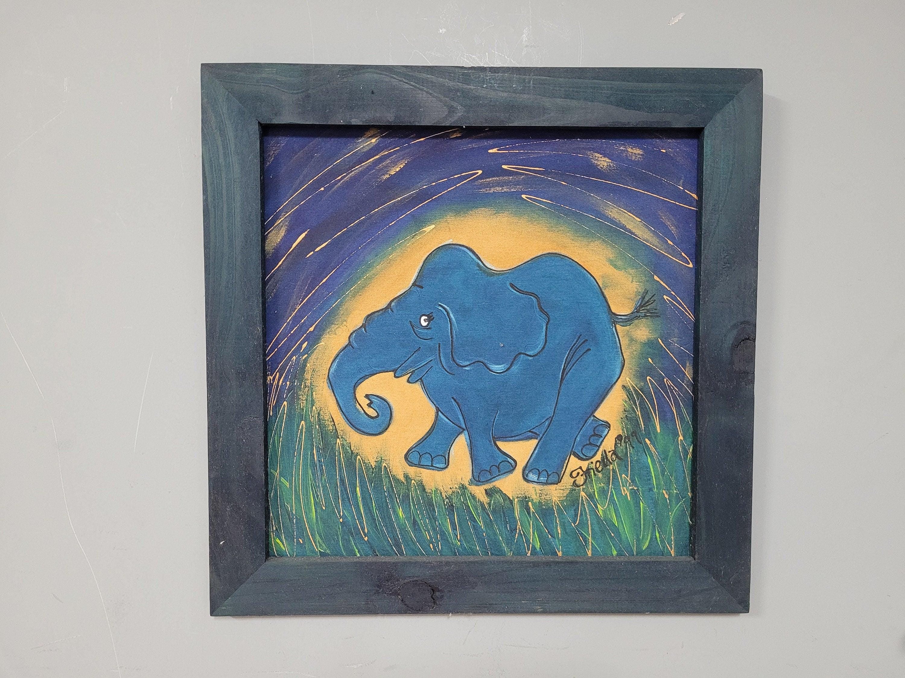 Original Framed Picture Of Elephant Signed Frieda #5