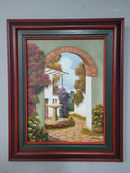 Original Signed Framed Painting Of Finca Courtyard Signed Side #6