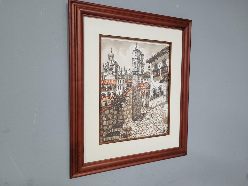 Original Signed Framed Watercolour Silver Taxco Cathedral Mexico #7
