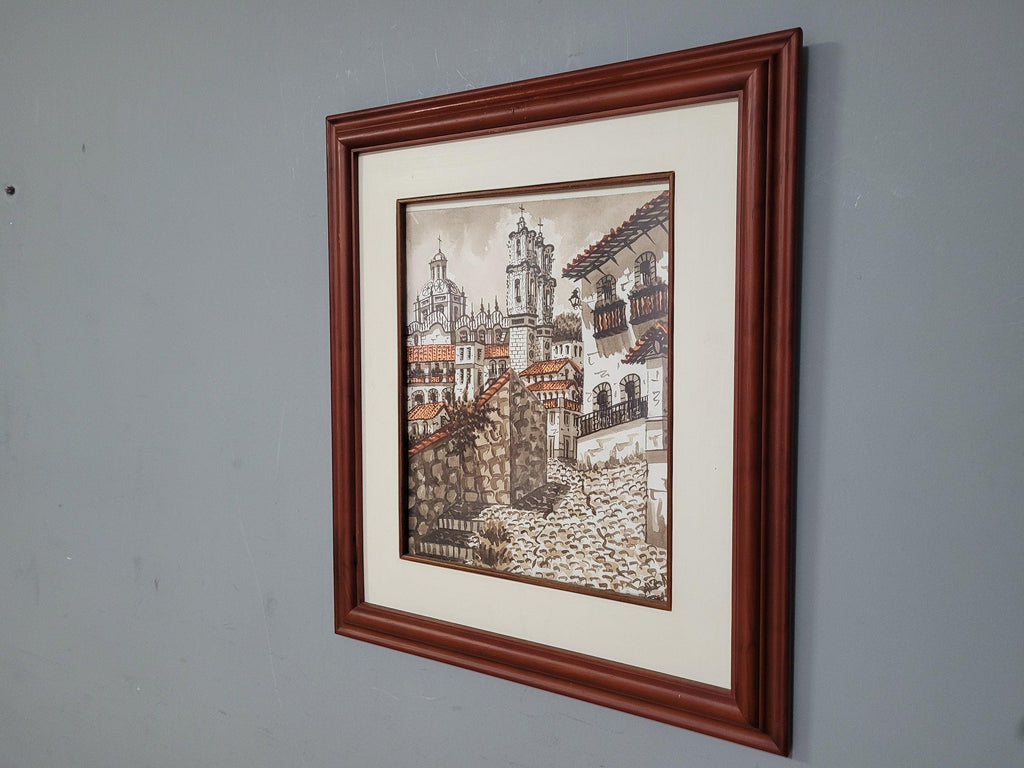 Original Signed Framed Watercolour Silver Taxco Cathedral Mexico #7