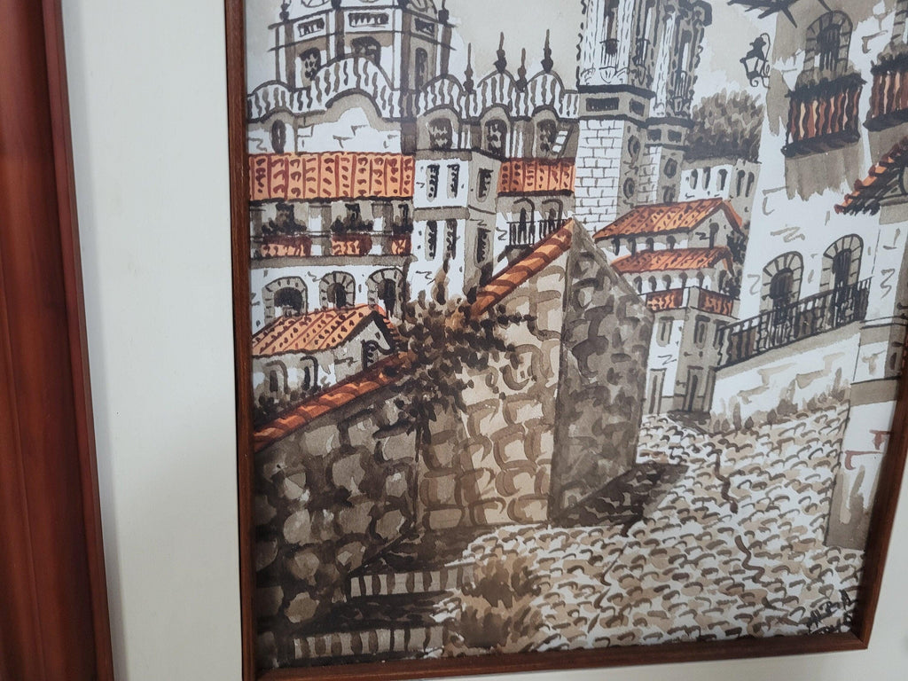 Original Signed Framed Watercolour Silver Taxco Cathedral Mexico #7